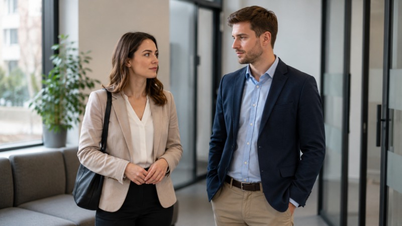 Formálně oblečený muž a žena připravení na pracovní pohovor