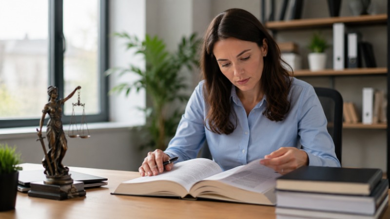Otevřená tištěná sbírka zákonů se zákoníkem práce na pracovním stole vedle notebooku