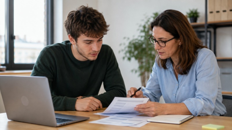 Mladý absolvent připravuje svůj první profesní životopis u notebooku